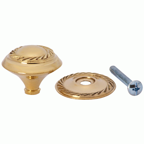 1 1/4 Inch Solid Brass Georgian Roped Round Knob (Lacquered Brass) COPPER MOUNTAIN HARDWARE