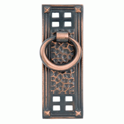 Emtek Arts & Crafts 1 1/4 Inch Solid Brass Hammered Vertical Ring Pull (Oil Rubbed Bronze Finish) EMTEK