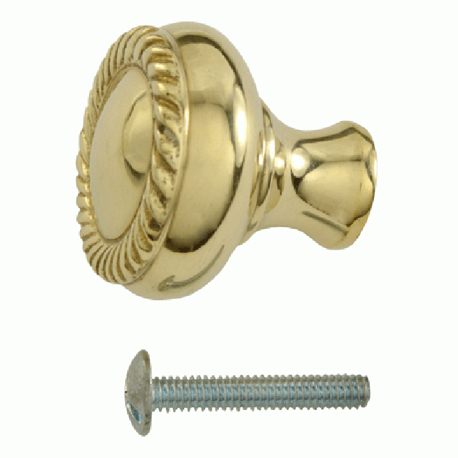 1 1/4 Inch Solid Brass Round Georgian Roped Border Knob (Lacquered Brass Finish) COPPER MOUNTAIN HARDWARE