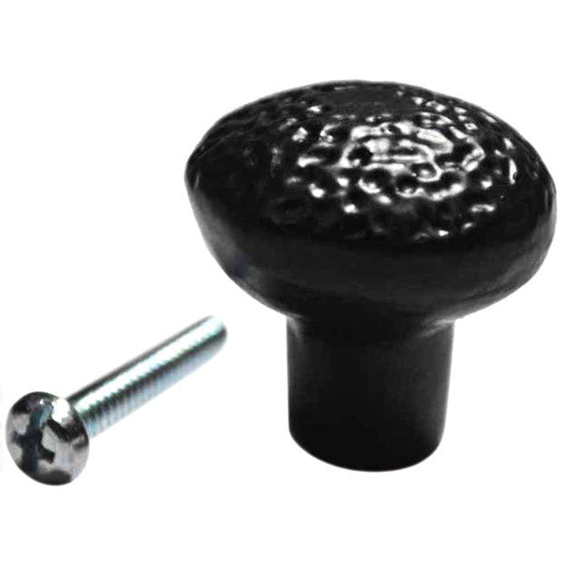 1 1/8 Inch Iron Round Hammered Cabinet Knob (Matte Black Finish) COPPER MOUNTAIN HARDWARE