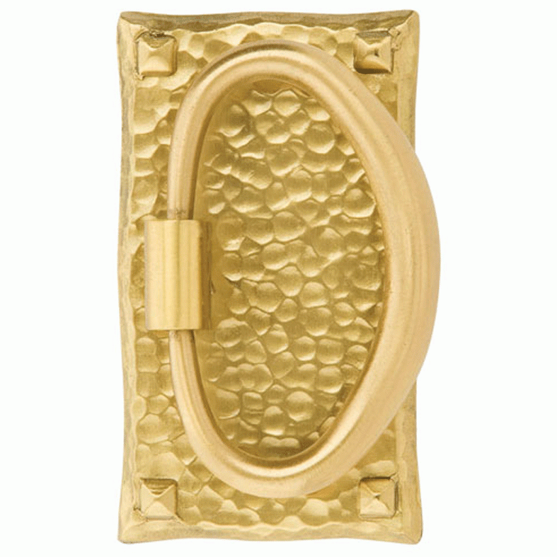 3 Inch Solid Brass Hammered Oval Pull (Satin Brass Finish) EMTEK