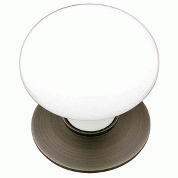 1 3/8 Inch Ice White Porcelain Cabinet Knob (Pewter Finish) EMTEK