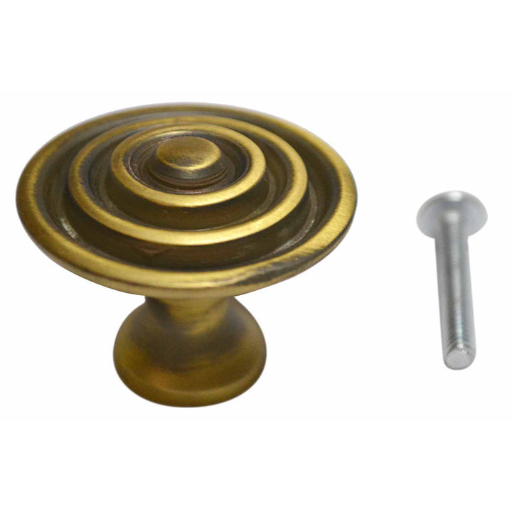 1 3/8 Inch Solid Brass Circle Knob (Antique Brass Finish) COPPER MOUNTAIN HARDWARE