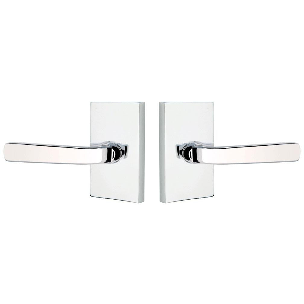 Brass Modern Hardware - Double Dummy Sion Door Lever With Modern Rectangular Rosette in Satin Brass - 5052SIOUS4 - Emtek Hardware EMTEK