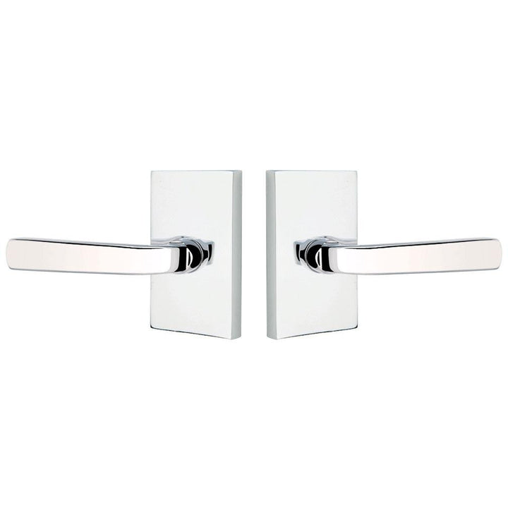 Brass Modern Hardware - Double Dummy Sion Door Lever With Modern Rectangular Rosette in Satin Brass - 5052SIOUS4 - Emtek Hardware EMTEK