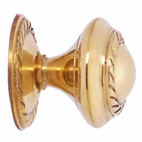 1 Inch Solid Brass Georgian Roped Round Knob (Lacquered Brass Finish) COPPER MOUNTAIN HARDWARE