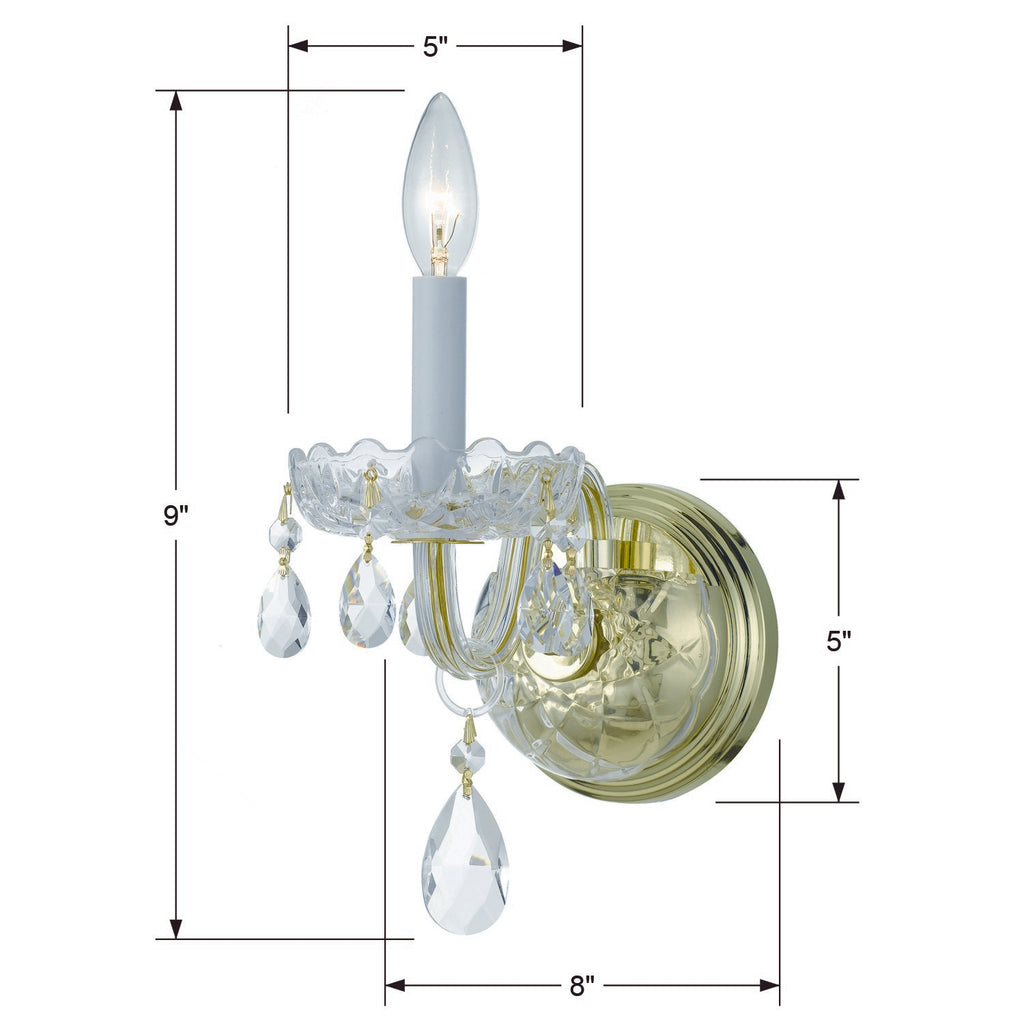 Traditional Crystal 1 Light Spectra Crystal Polished Brass Sconce Crystorama