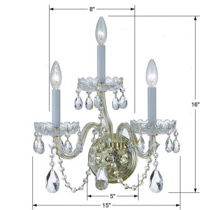 Crystorama Crystorama Traditional Crystal 3 Light Spectra Crystal Polished Brass Sconce