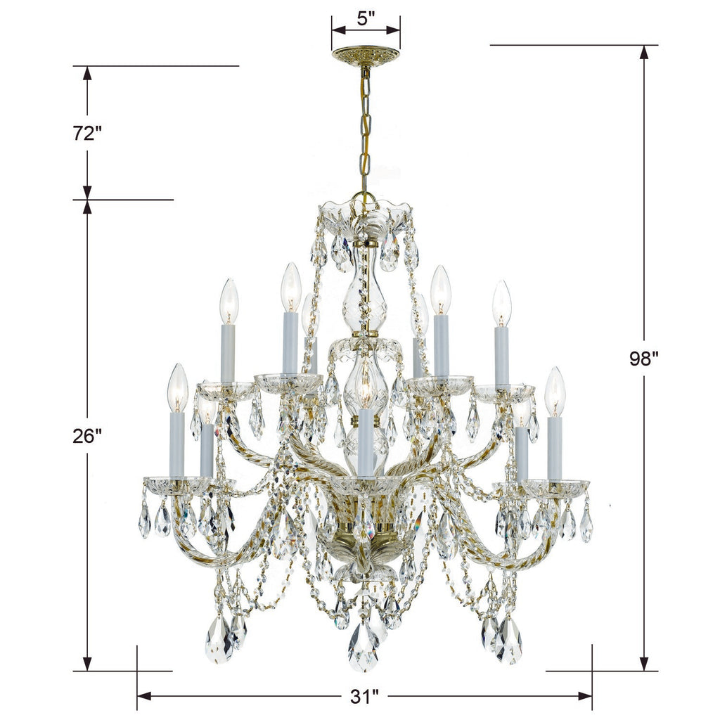 Crystorama Crystorama Traditional Crystal 12 Light Hand Cut Crystal Polished Brass Chandelier