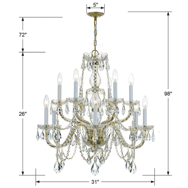 Crystorama Crystorama Traditional Crystal 12 Light Swarovski Strass Crystal Polished Brass Chandelier