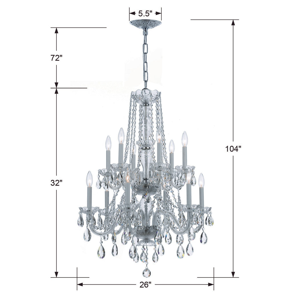 Crystorama Crystorama Traditional Crystal 12 Light Hand Cut Crystal Polished Chrome Chandelier
