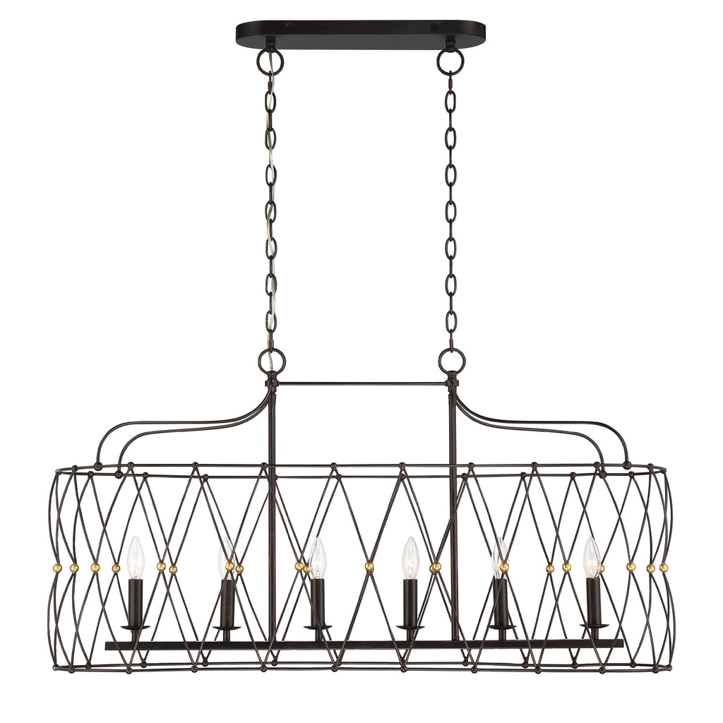 Crystorama Crystorama Zucca 6 Light English Bronze + Antique Gold Linear Chandelier