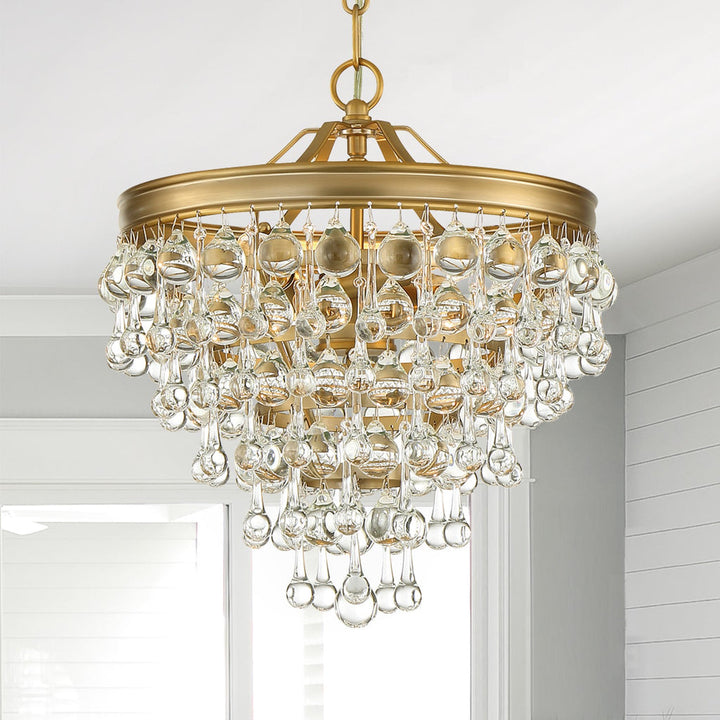 Crystorama Crystorama Calypso 3 Light Crystal Teardrop Vibrant Gold Mini Chandelier