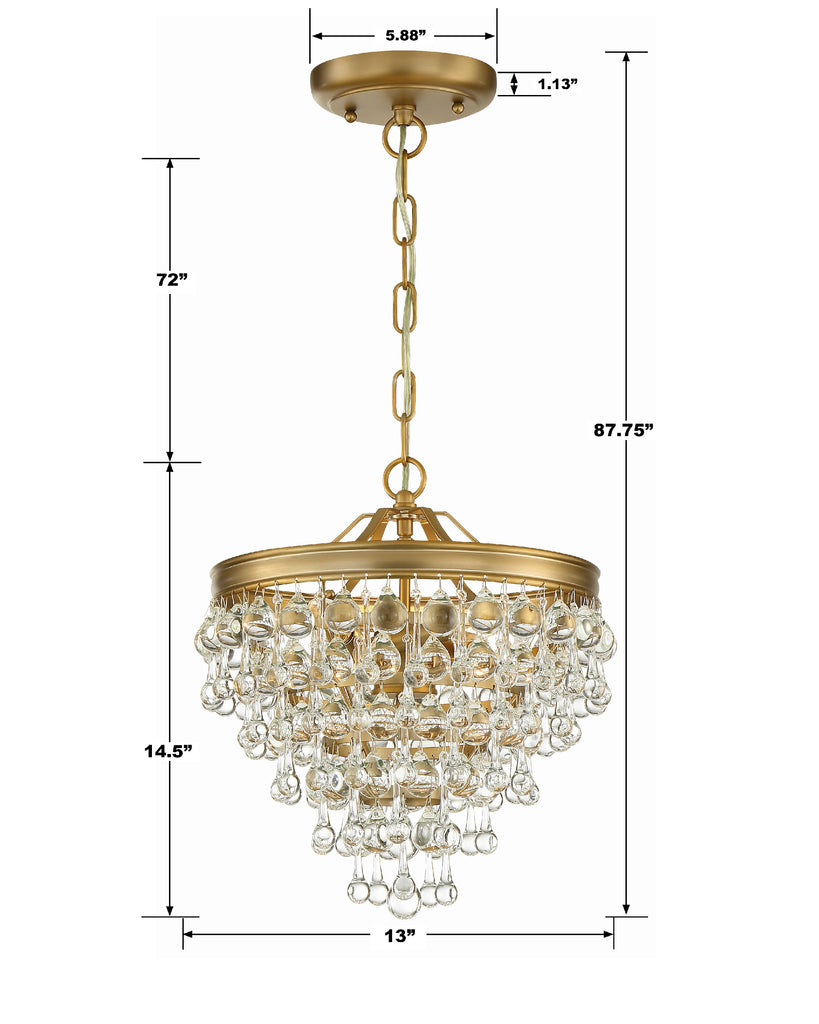 Crystorama Crystorama Calypso 3 Light Crystal Teardrop Vibrant Gold Mini Chandelier