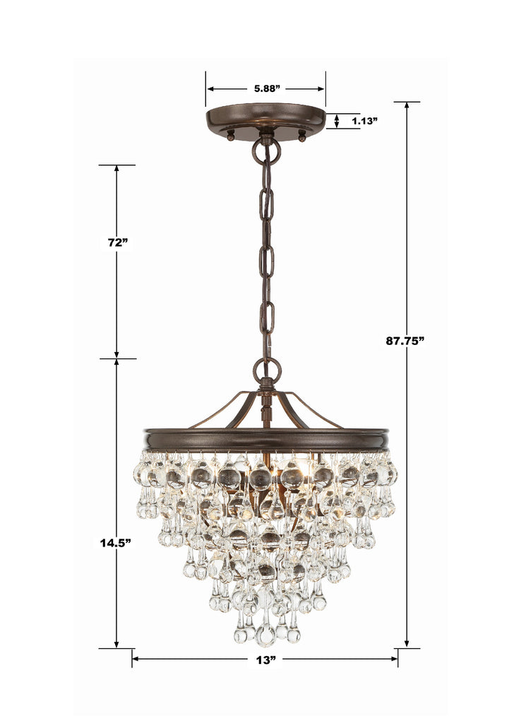 Crystorama Crystorama Calypso 3 Light Crystal Teardrop Vibrant Bronze Mini Chandelier