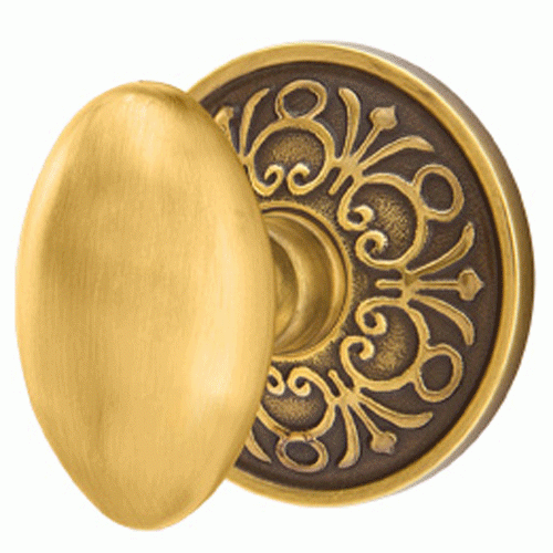 Solid Brass Egg Door Knob Set With Lancaster Rosette (Several Finish Options) EMTEK