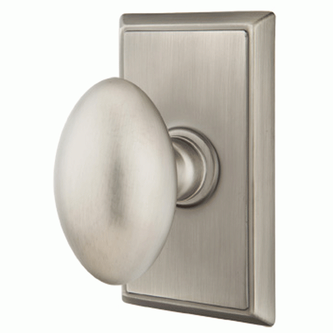 Solid Brass Egg Door Knob Set With Rectangular Rosette EMTEK