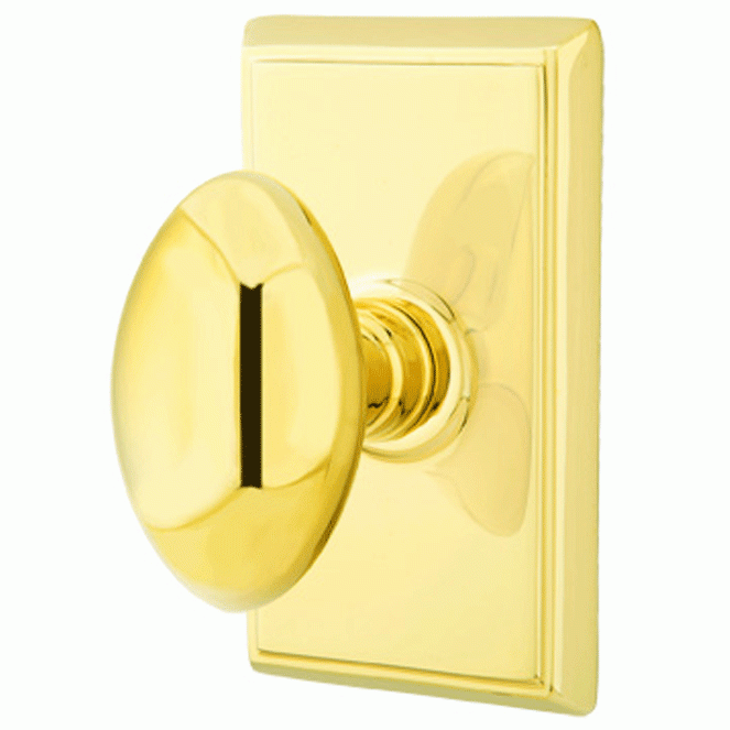 Solid Brass Egg Door Knob Set With Rectangular Rosette EMTEK