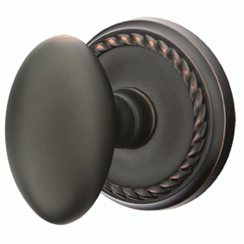 Solid Brass Egg Door Knob Set With Rope Rosette (Several Finish Options) EMTEK