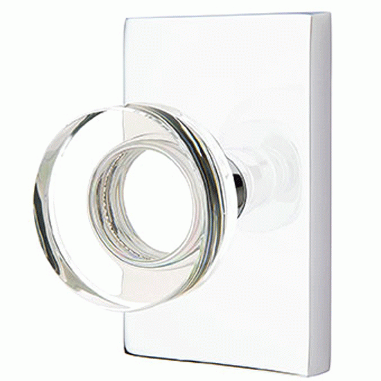 Emtek Modern Disc Crystal Door Knob Set With Modern Rectangular Rosette (Several Finish Options) EMTEK