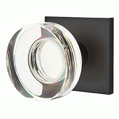 Modern Disc Crystal Door Knob Set With Square Rosette (Several Finish Options) EMTEK