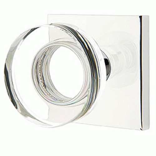 Modern Disc Crystal Door Knob Set With Square Rosette (Several Finish Options) EMTEK