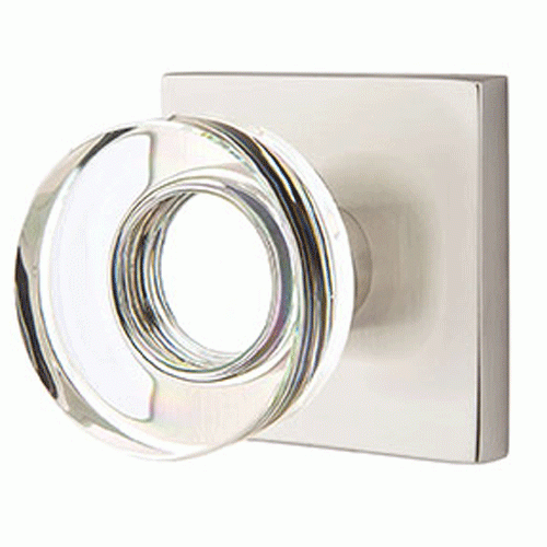 Modern Disc Crystal Door Knob Set With Square Rosette (Several Finish Options) EMTEK