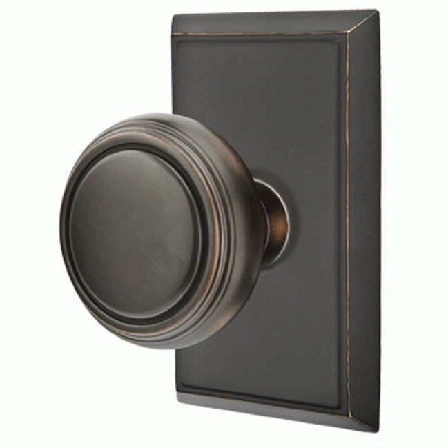 Solid Brass Norwich Door Knob Set With Rectangular Rosette (Several Finish Options) EMTEK