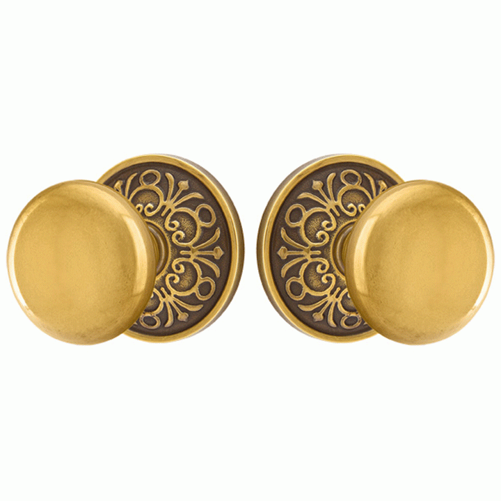 Solid Brass Providence Door Knob Set With Lancaster Rosette (Several Finish Options) EMTEK