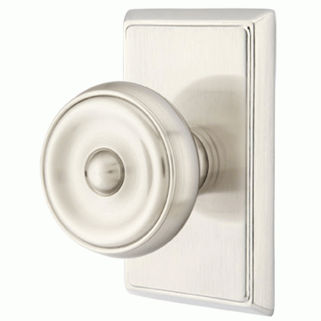 Solid Brass Waverly Door Knob Set With Rectangular Rosette (Several Finish Options) EMTEK