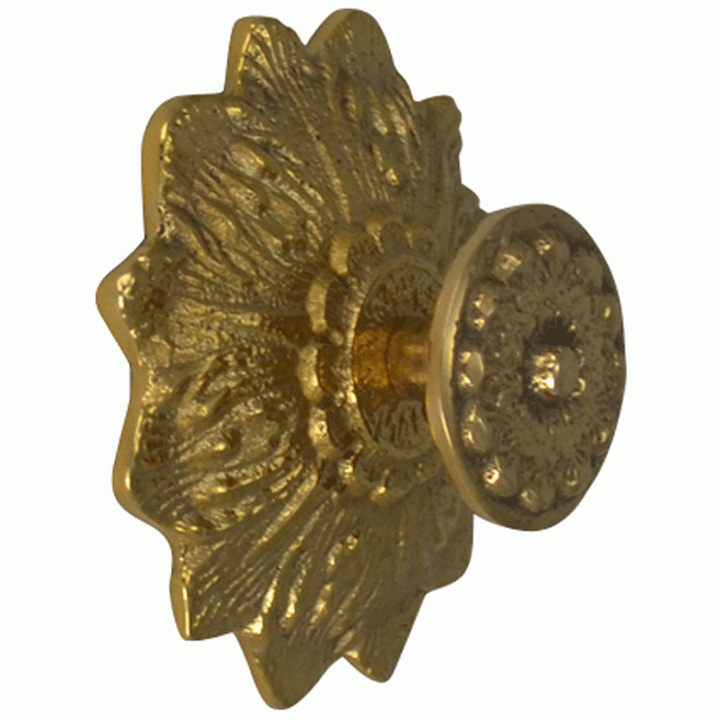 2 2/5 Inch Solid Brass Victorian Sunflower Knob (Lacquered Brass Finish) COPPER MOUNTAIN HARDWARE