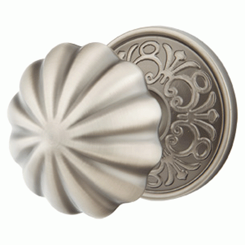 Solid Brass Melon Door Knob Set With Lancaster Rosette (Several Finish Options) EMTEK