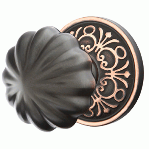 Solid Brass Melon Door Knob Set With Lancaster Rosette (Several Finish Options) EMTEK