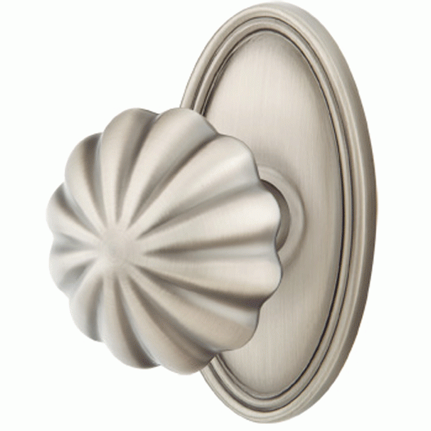 Solid Brass Melon Door Knob Set With Oval Rosette (Several Finish Options) EMTEK