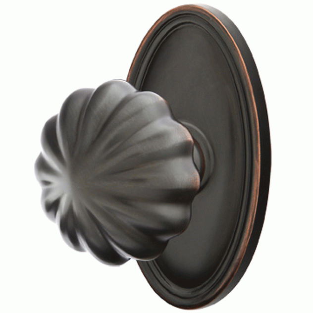 Solid Brass Melon Door Knob Set With Oval Rosette (Several Finish Options) EMTEK