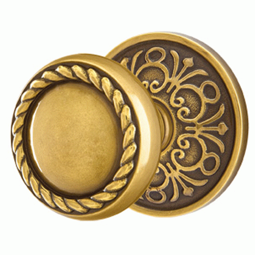 Solid Brass Rope Door Knob Set With Lancaster Rosette (Several Finish Options) EMTEK