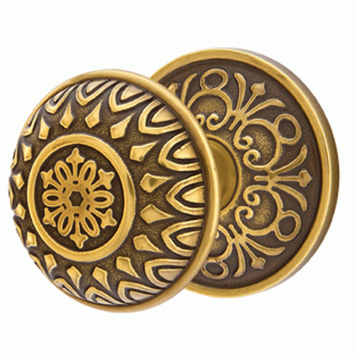 Solid Brass Lancaster Door Knob Set With Lancaster Rosette (Several Finish Options) EMTEK