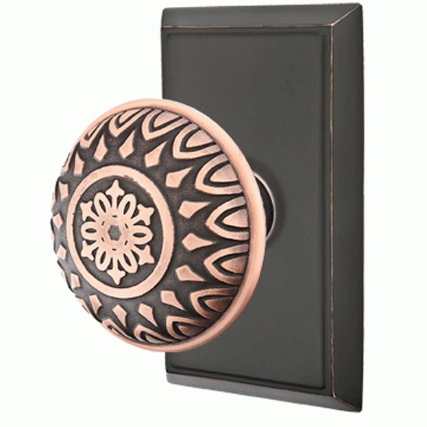 Emtek Solid Brass Lancaster Door Knob Set With Rectangular Rosette (Several Finishes Available) EMTEK