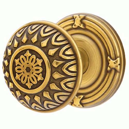 Solid Brass Lancaster Door Knob Set With Ribbon & Reed Rosette (Several Finish Options) EMTEK