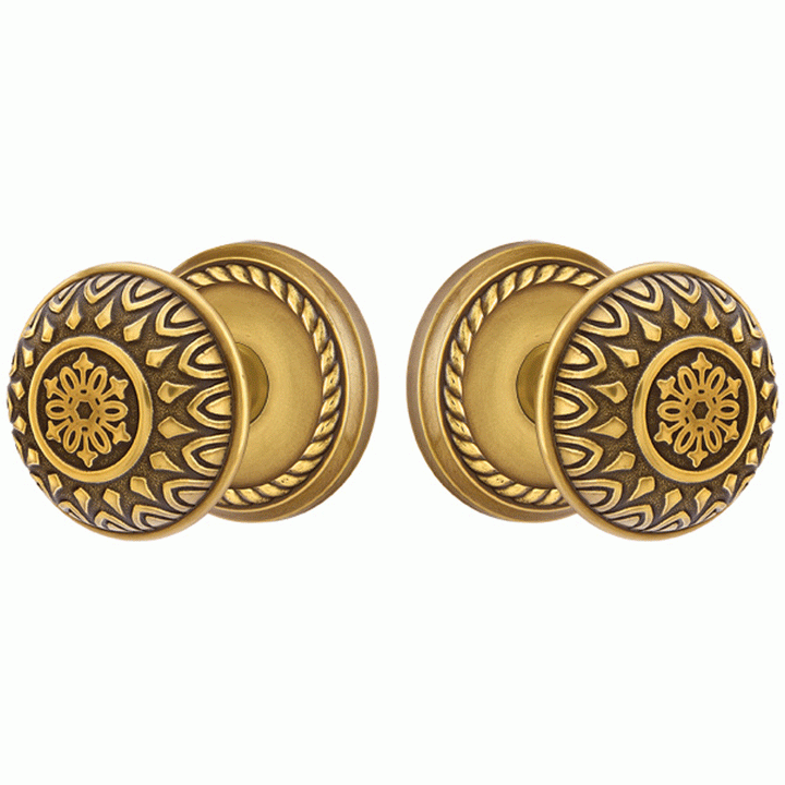 Solid Brass Lancaster Door Knob Set With Rope Rosette (Several Finish Options) EMTEK