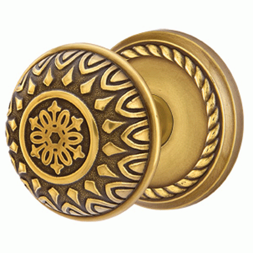 Solid Brass Lancaster Door Knob Set With Rope Rosette (Several Finish Options) EMTEK