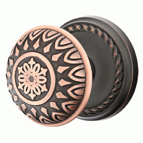 Solid Brass Lancaster Door Knob Set With Rope Rosette (Several Finish Options) EMTEK