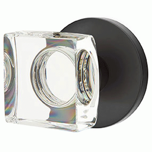 Modern Square Crystal Door Knob Set With Disk Rosette (Several Finish Options) EMTEK