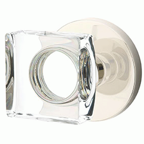 Modern Square Crystal Door Knob Set With Disk Rosette (Several Finish Options) EMTEK