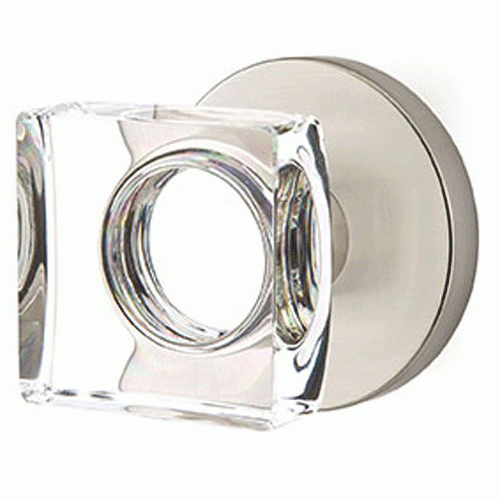 Modern Square Crystal Door Knob Set With Disk Rosette (Several Finish Options) EMTEK