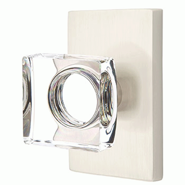 Emtek Modern Square Crystal Door Knob Set With Modern Rectangular Rosette (Several Finish Options) EMTEK