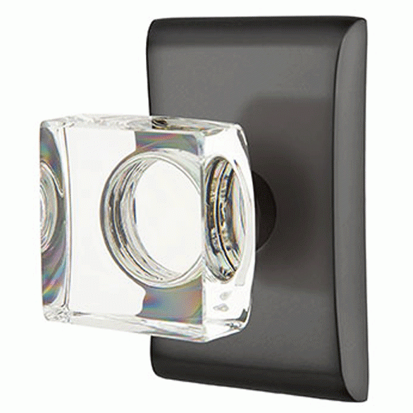 Emtek Modern Square Crystal Door Knob Set With Neos Rosette (Several Finish Options) EMTEK