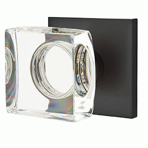 Modern Square Crystal Door Knob Set With Square Rosette (Several Finish Options) EMTEK