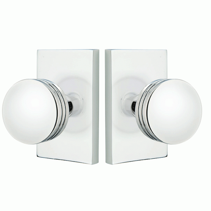 Emtek Solid Brass Bern Door Knob Set With Modern Rectangular Rosette (Several Finish Options) EMTEK