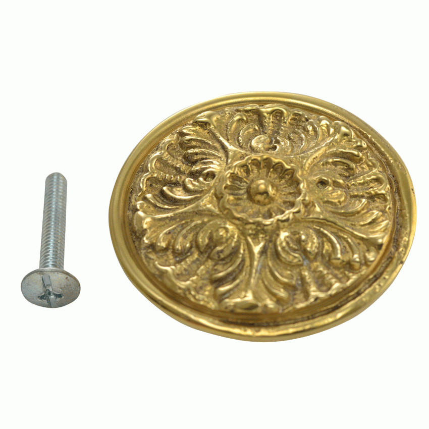 2 Inch Solid Brass Victorian Floral Knob (Lacquered Brass Finish) COPPER MOUNTAIN HARDWARE